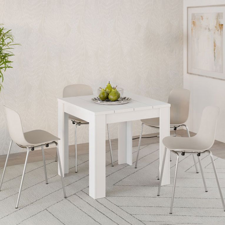 Tavolo Fisso Bianco Opaco 4 Posti Ripiano Effetto Dogato 80x80x76h cm, Forma Quadrato - Trosa