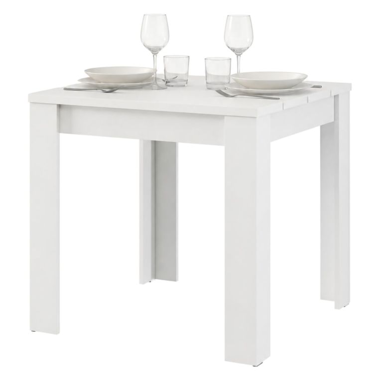 Tavolo Fisso Bianco Opaco 4 Posti Ripiano Effetto Dogato 80x80x76h cm, Forma Quadrato - Trosa