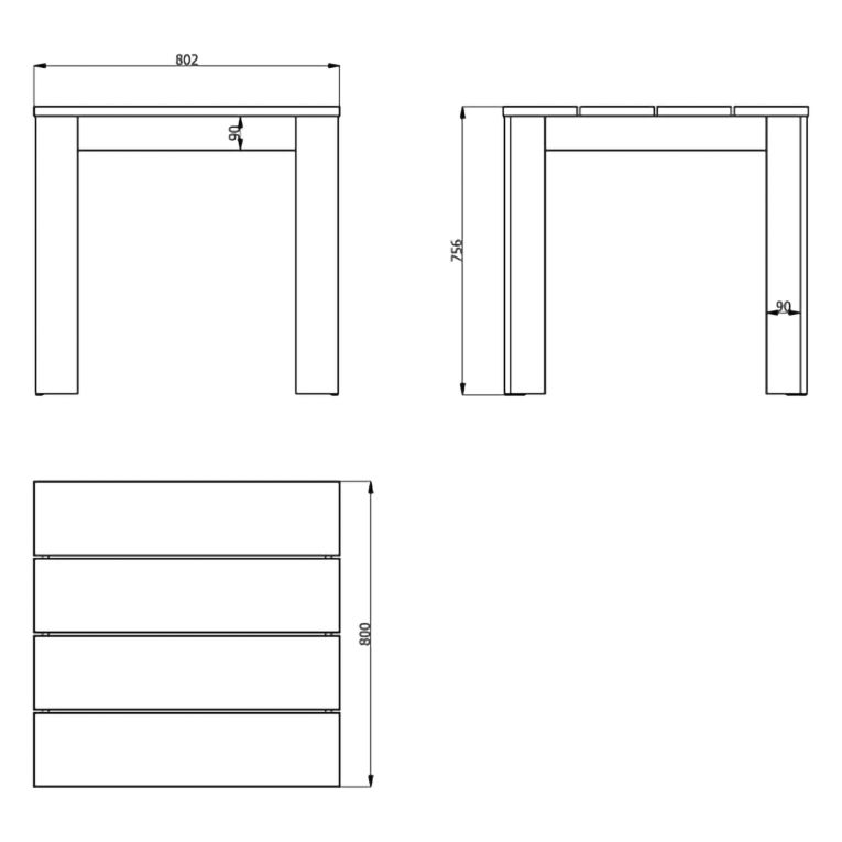 Tavolo Fisso Bianco Opaco 4 Posti Ripiano Effetto Dogato 80x80x76h cm, Forma Quadrato - Trosa