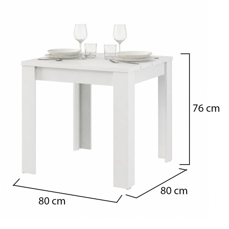 Tavolo Fisso Bianco Opaco 4 Posti Ripiano Effetto Dogato 80x80x76h cm, Forma Quadrato - Trosa