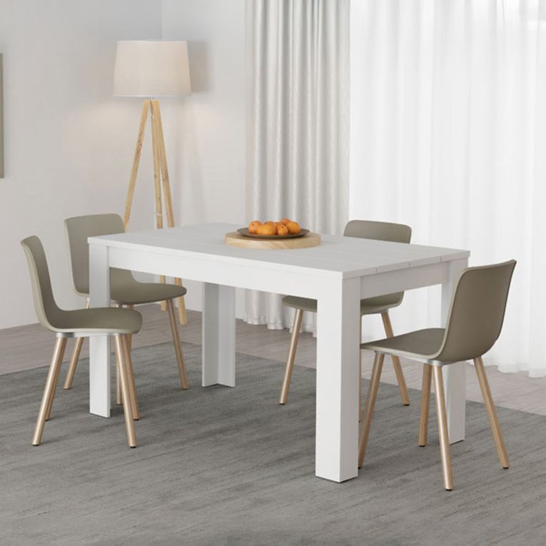 Tavolo Fisso Bianco Opaco 6 Posti Ripiano Effetto Dogato 135x80x76h cm, Forma Rettangolare - Sort
