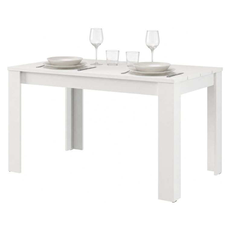 Tavolo Fisso Bianco Opaco 6 Posti Ripiano Effetto Dogato 135x80x76h cm, Forma Rettangolare - Sort