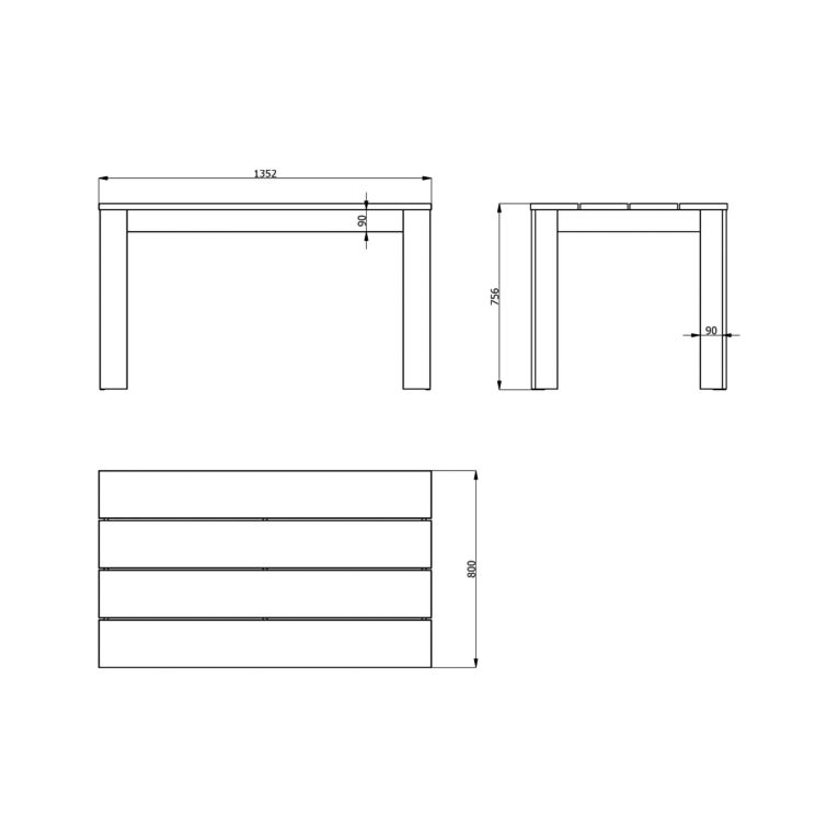 Tavolo Fisso Bianco Opaco 6 Posti Ripiano Effetto Dogato 135x80x76h cm, Forma Rettangolare - Sort