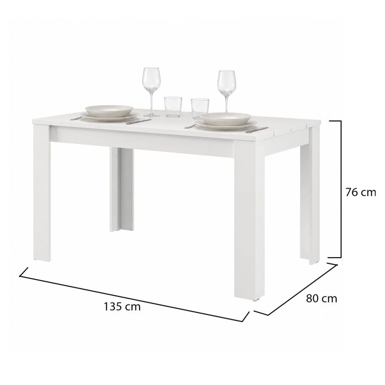 Tavolo Fisso Bianco Opaco 6 Posti Ripiano Effetto Dogato 135x80x76h cm, Forma Rettangolare - Sort