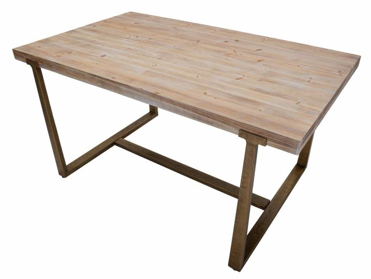 Tavolo fisso Bisenti, Ripiano da cucina, Consolle per sala da pranzo, Ripiano rettangolare fisso, Oro e Marrone, 150x90 h78 cm