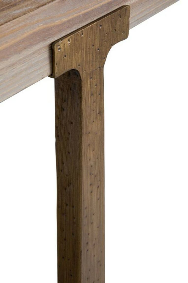 Tavolo fisso Bisenti, Ripiano da cucina, Consolle per sala da pranzo, Ripiano rettangolare fisso, Oro e Marrone, 180x90 h78 cm