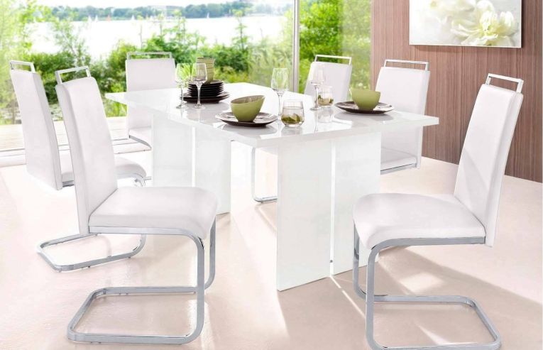 Tavolo fisso Gabriele, Tavolo rettangolare di design, Tavolo da cucina, 100% Made in Italy, cm 160x90h75, Bianco lucido