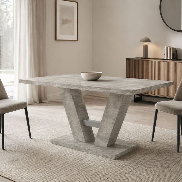 Tavolo Fisso Grigio Cemento 6 Posti Forma Rettangolare 137x90x76h cm, Sfumatura Colore Struttura Cemento - Liteneso