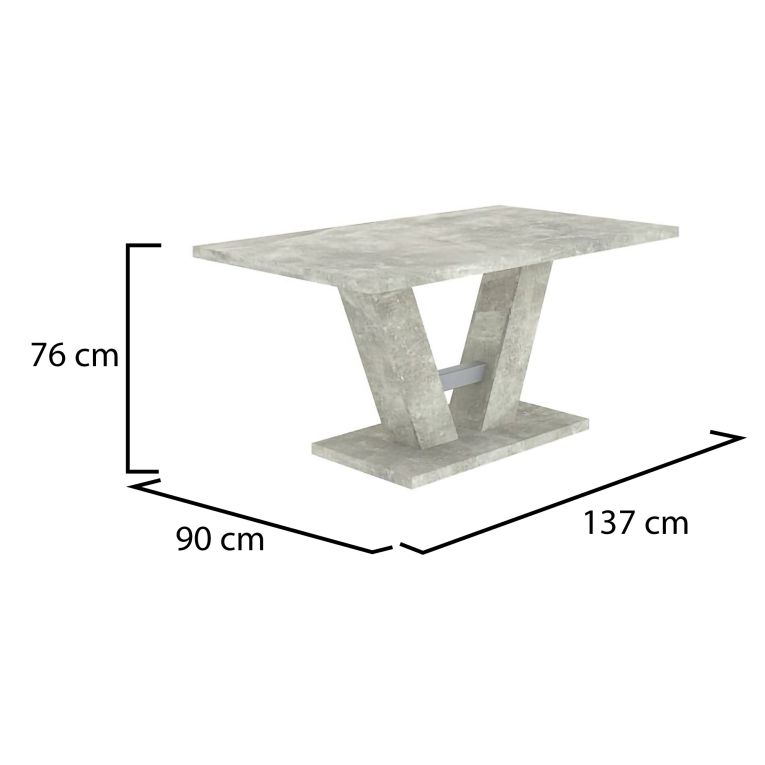 Tavolo Fisso Grigio Cemento 6 Posti Forma Rettangolare 137x90x76h cm, Sfumatura Colore Struttura Cemento - Liteneso