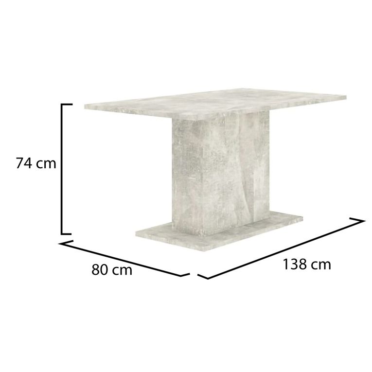 Tavolo Fisso Grigio Cemento 6 Posti Forma Rettangolare 138x80x74h cm, Sfumatura Colore Struttura Cemento - Litarari