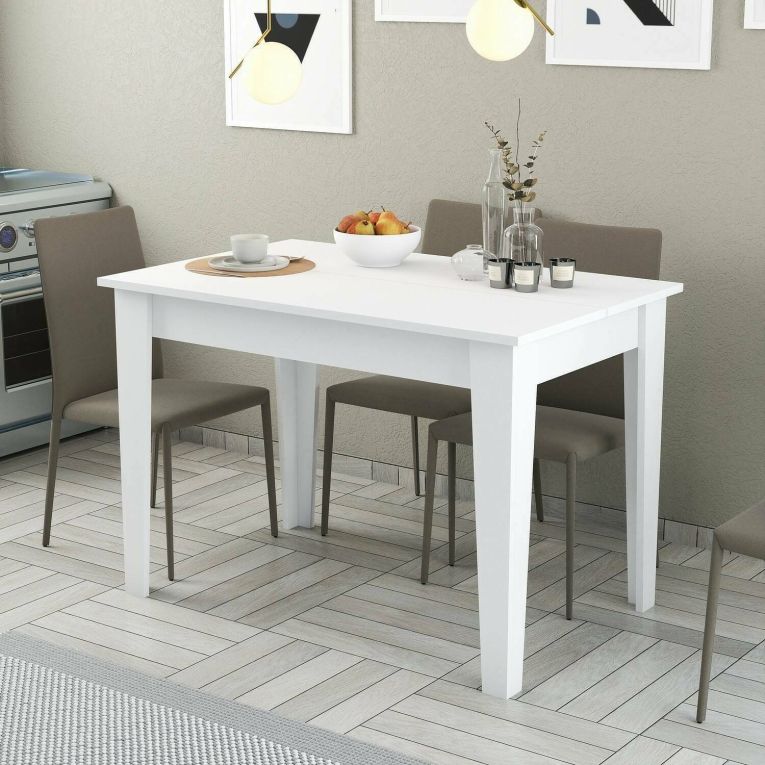 Tavolo fisso Heli, Ripiano da cucina, Consolle per sala da pranzo, Ripiano rettangolare fisso, 110x72 h75 cm, Bianco