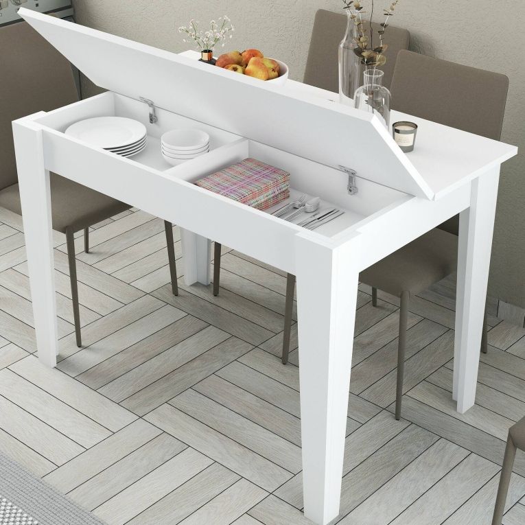 Tavolo fisso Heli, Ripiano da cucina, Consolle per sala da pranzo, Ripiano rettangolare fisso, 110x72 h75 cm, Bianco