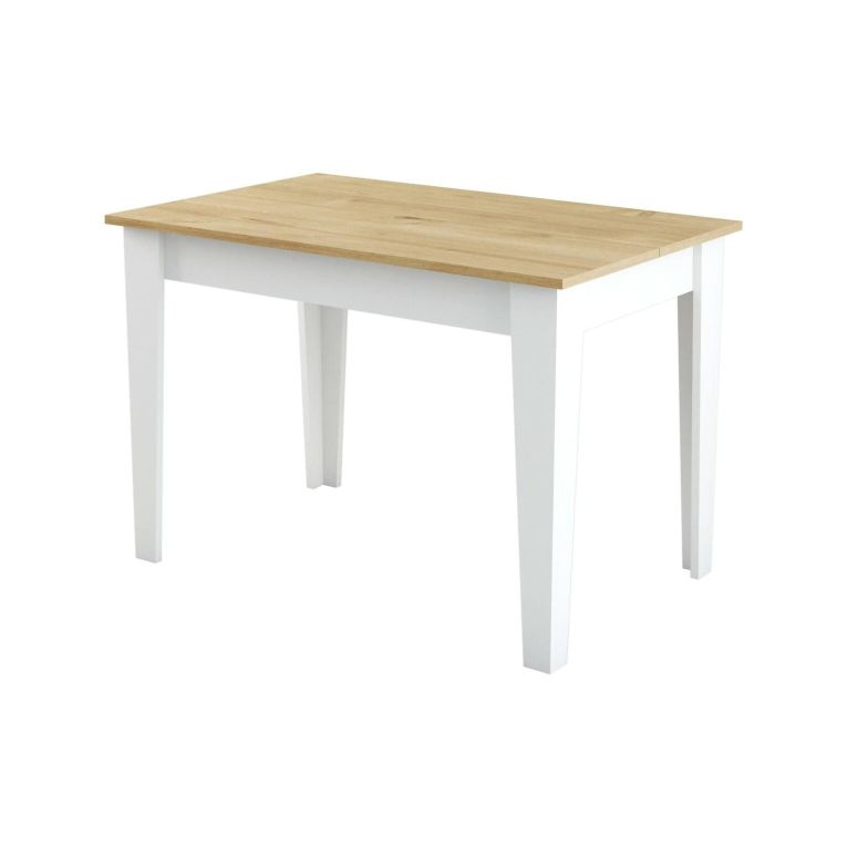 Tavolo fisso Heli, Ripiano da cucina, Consolle per sala da pranzo, Ripiano rettangolare fisso, 110x72 h75 cm, Bianco e Quercia