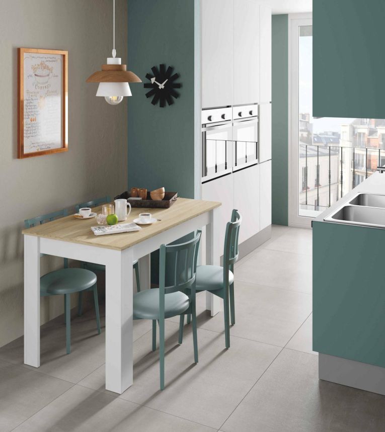 Tavolo fisso Lowell, Tavolo per sala pranzo, Tavolo consolle moderno per salotto o cucina, 109x67x78 cm, Bianco e Rovere