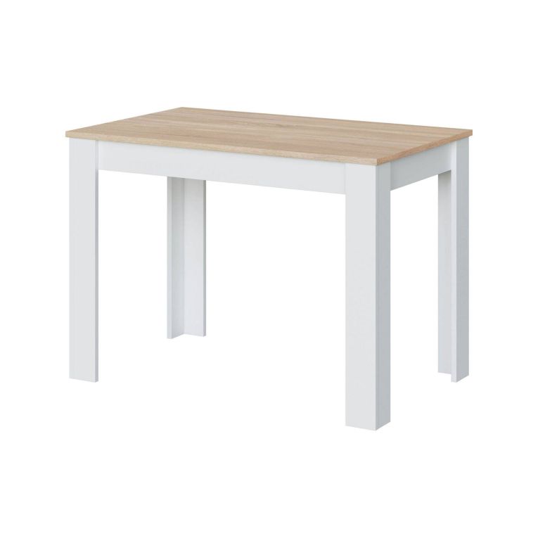 Tavolo fisso Lowell, Tavolo per sala pranzo, Tavolo consolle moderno per salotto o cucina, 109x67x78 cm, Bianco e Rovere