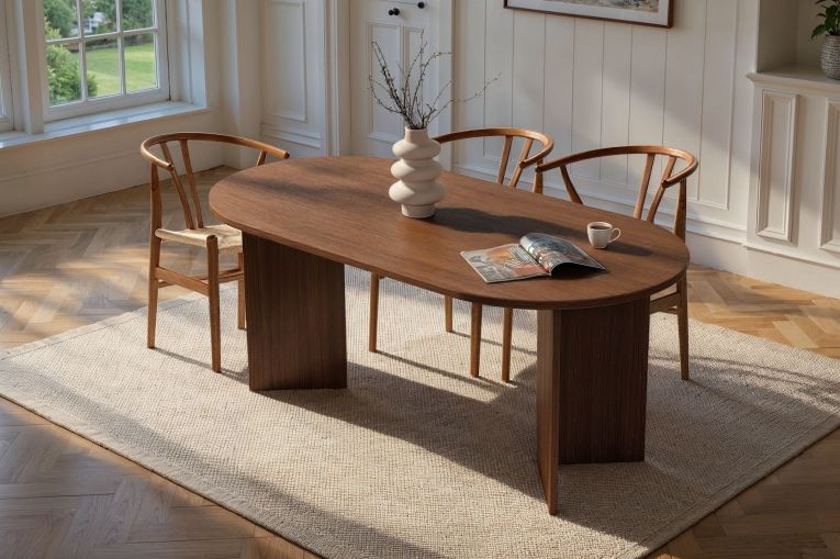 Tavolo Fisso Marrone Noce 6 Posti Forma Ovale 180x89.5x75h cm, Peso Supportato 70 kg - Monterano