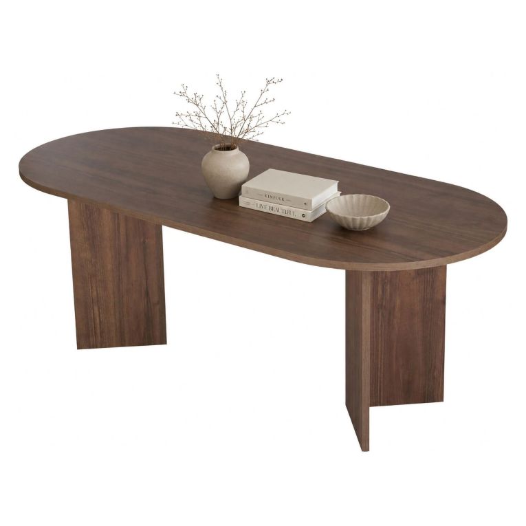 Tavolo Fisso Marrone Noce 6 Posti Forma Ovale 200x90x75h cm, Materiale Piano in Legno Nobilitato - Nofalota