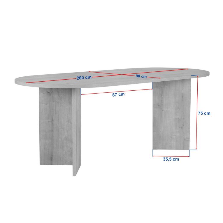 Tavolo Fisso Marrone Noce 6 Posti Forma Ovale 200x90x75h cm, Materiale Piano in Legno Nobilitato - Nofalota