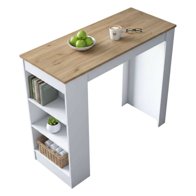 Tavolo Fisso Marrone Noce Bianco 2 Posti 120x50x100h cm, Forma Rettangolare - Assan