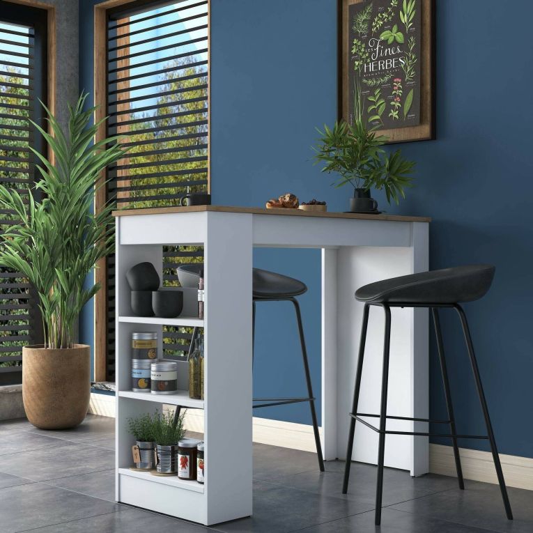 Tavolo Fisso Marrone Noce Bianco 2 Posti 120x50x100h cm, Forma Rettangolare - Assan