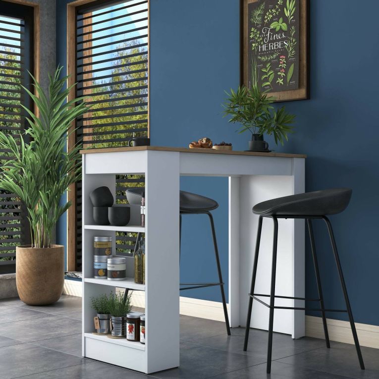 Tavolo Fisso Marrone Noce Bianco 2 Posti Forma Rettangolare 120x50x100h cm, Sfumatura Colore Struttura Noce - Assan