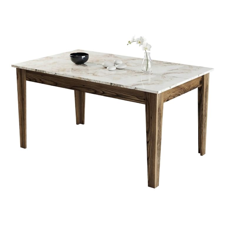 Tavolo Fisso Marrone Noce Bianco Marmo 6 Posti Forma Rettangolare 145x88x75h cm, Peso Supportato 120 kg - Viverone