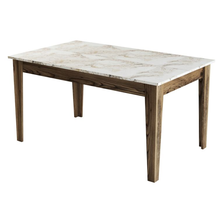 Tavolo Fisso Marrone Noce Bianco Marmo 6 Posti Forma Rettangolare 145x88x75h cm, Peso Supportato 120 kg - Viverone