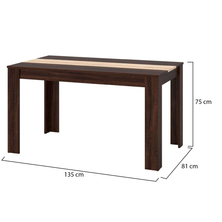 Tavolo Fisso Marrone Noce Marrone Rovere 6 Posti Forma Rettangolare 135x80.5x74.5h cm, Colore Ripiano Marrone - Simala