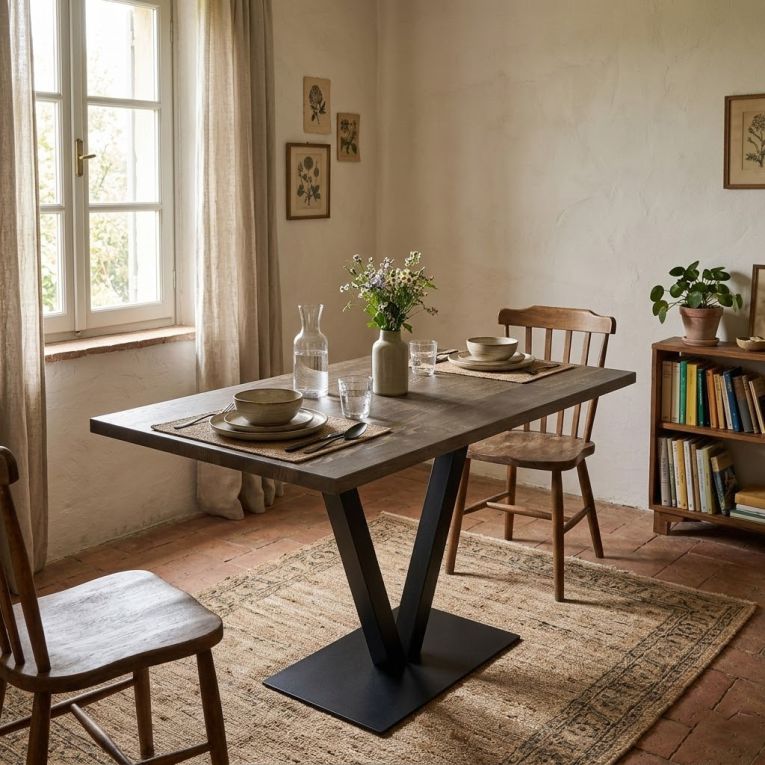 Tavolo Fisso Marrone Noce Nero 6 Posti Forma Rettangolare 125x66x77h cm, Peso Supportato 100 kg - Vadena