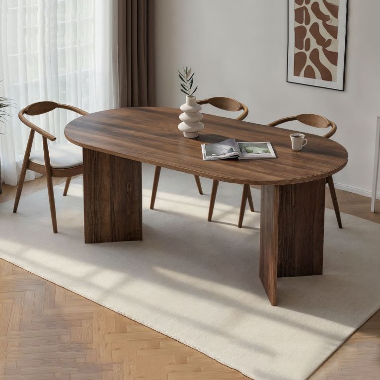 Tavolo Fisso Marrone Noce Scuro 6 Posti Forma Ovale 180x90x75h cm, Materiale Piano in Legno Nobilitato - Monterano