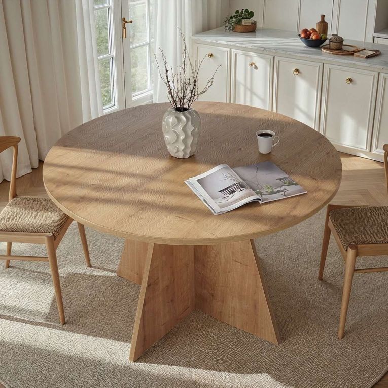 Tavolo Fisso Marrone Rovere 4 Posti Forma Rotondo 120x120x75h cm, Peso Supportato 60 kg - Racale