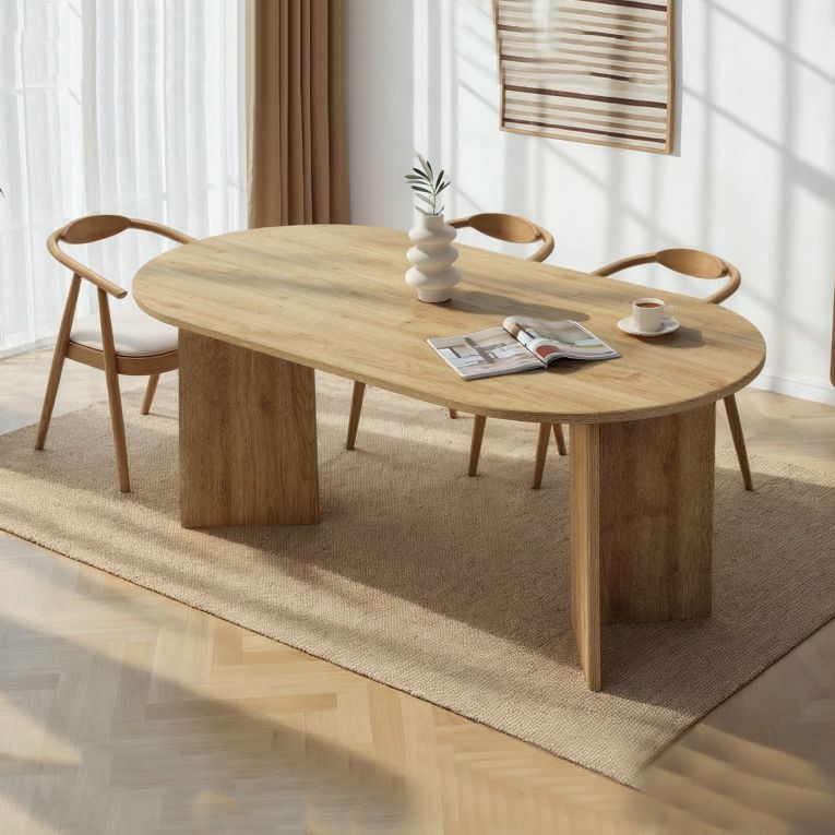 Tavolo Fisso Marrone Rovere 6 Posti Forma Ovale 180x90x75h cm, Materiale Piano in Legno Nobilitato - Monterano