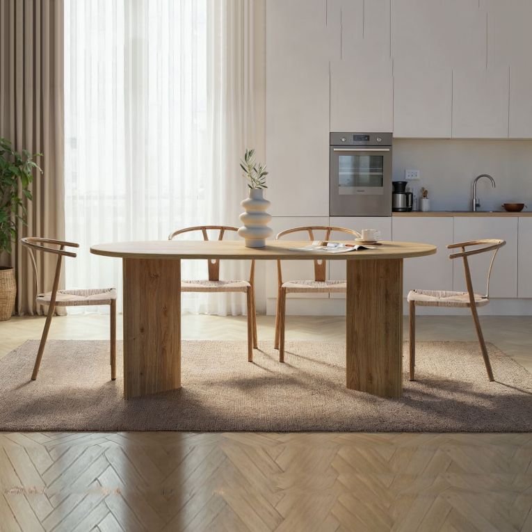 Tavolo Fisso Marrone Rovere 6 Posti Forma Ovale 180x90x75h cm, Materiale Piano in Legno Nobilitato - Monterano