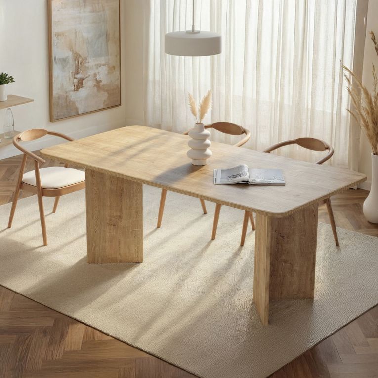 Tavolo Fisso Marrone Rovere 6 Posti Forma Rettangolare 180x90x75h cm, Materiale Piano in Legno Nobilitato - Noleme