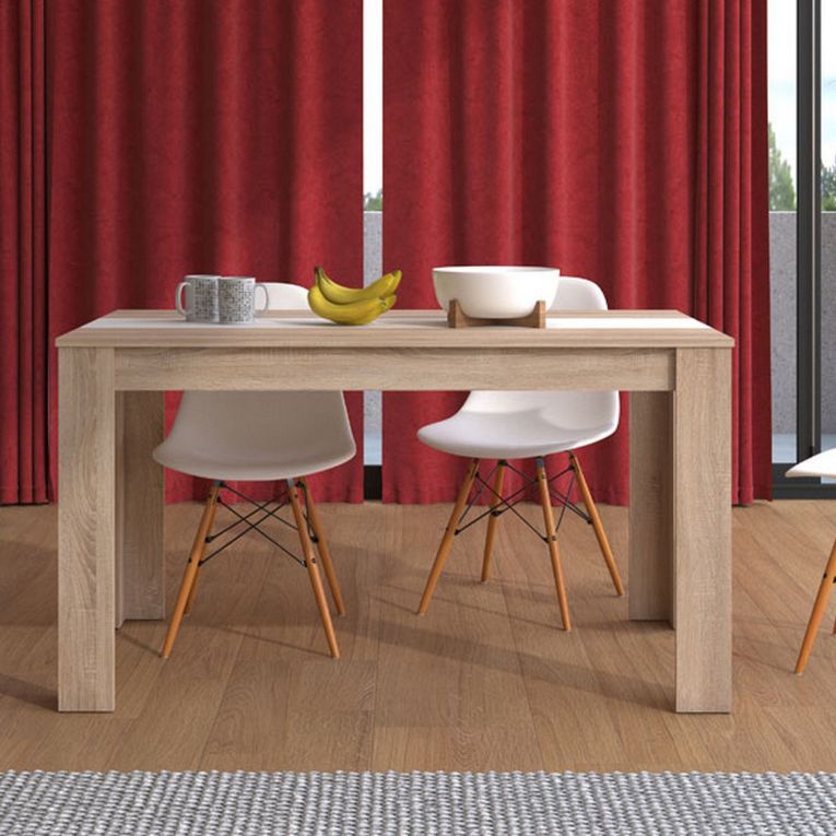 Tavolo Fisso Marrone Rovere Bianco 6 Posti Forma Rettangolare 135x80.5x74.5h cm, Colore Struttura Bianco - Simala