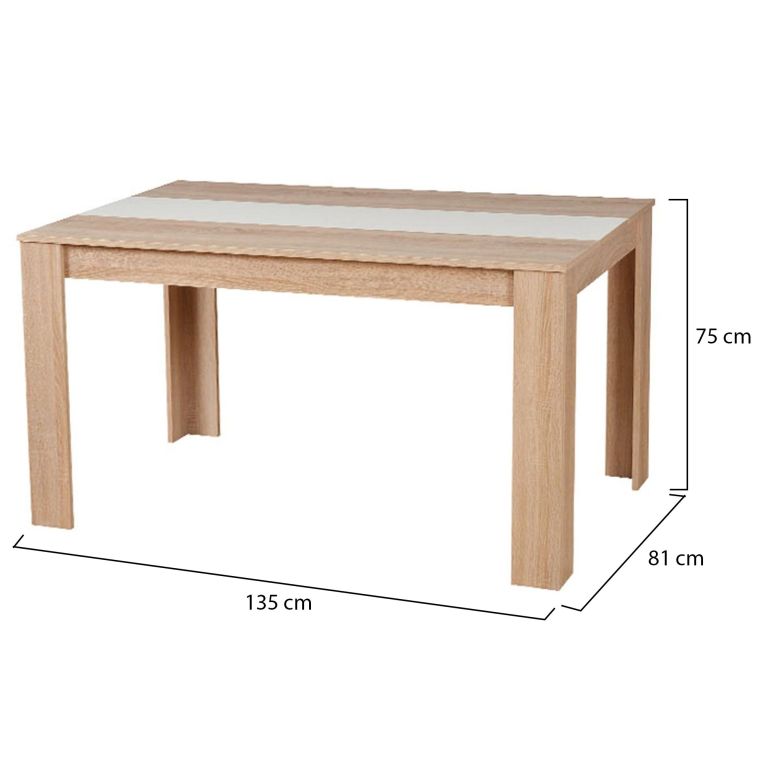 Tavolo Fisso Marrone Rovere Bianco 6 Posti Forma Rettangolare 135x80.5x74.5h cm, Colore Struttura Bianco - Simala