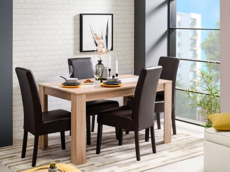 Tavolo Fisso Marrone Rovere Bianco 6 Posti Forma Rettangolare 135x80.5x74.5h cm, Colore Struttura Bianco - Simala