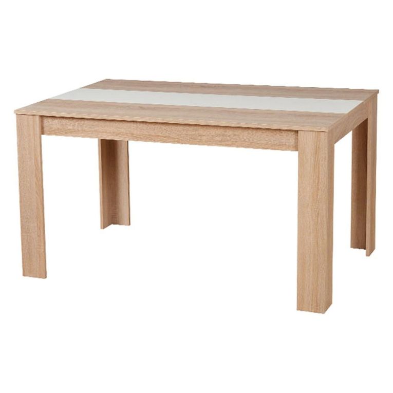 Tavolo Fisso Marrone Rovere Bianco 6 Posti Forma Rettangolare 135x80.5x74.5h cm, Colore Struttura Bianco - Simala