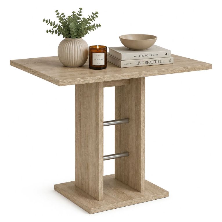 Tavolo Fisso Marrone Rovere Grigio 4 Posti Dettagli in Metallo 76x76x74h cm, Forma Quadrato - Livala
