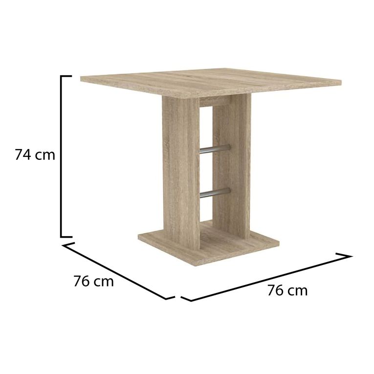 Tavolo Fisso Marrone Rovere Grigio 4 Posti Dettagli in Metallo 76x76x74h cm, Forma Quadrato - Livala