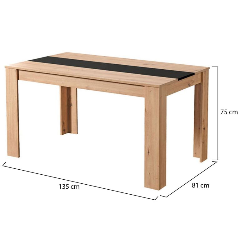 Tavolo Fisso Marrone Rovere Nero 6 Posti Forma Rettangolare 135x80.5x74.5h cm, Colore Struttura Nero - Simala