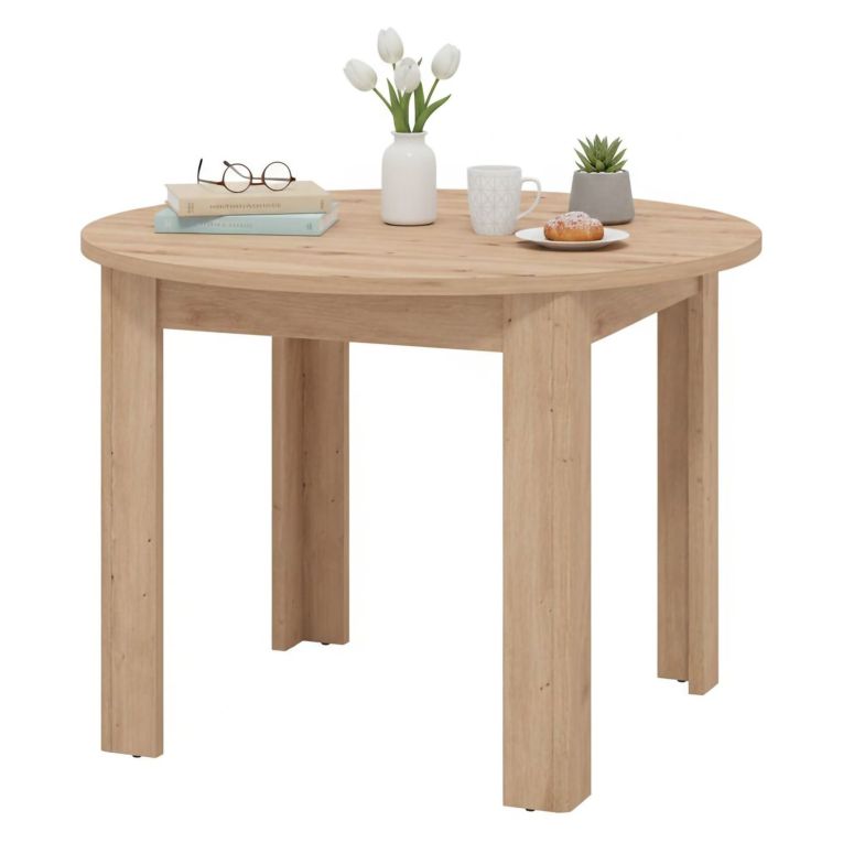 Tavolo Fisso Marrone Rovere Nodi 4 Posti Forma Rotondo 106.5x106.5x76.5h cm, Materiale Piano in Legno Nobilitato - Gorlago