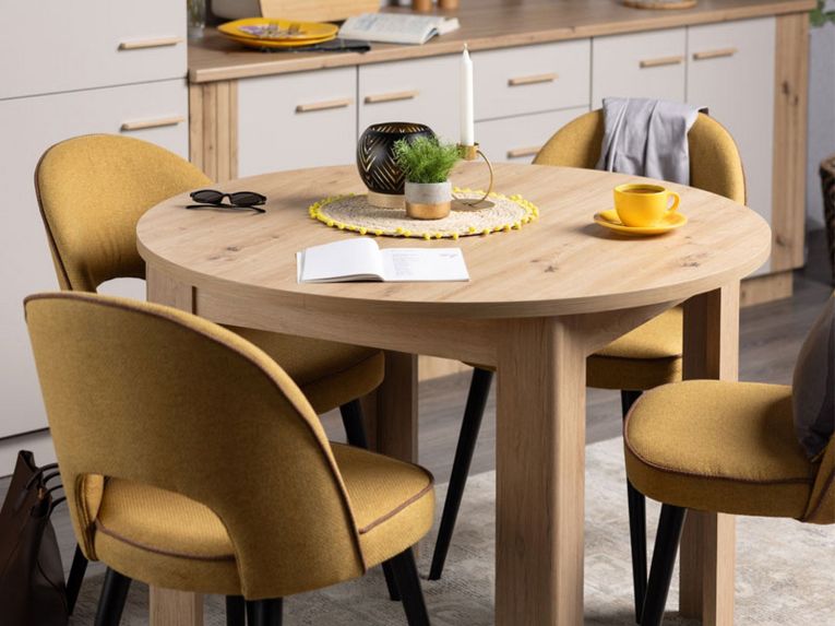 Tavolo Fisso Marrone Rovere Nodi 4 Posti Forma Rotondo 106.5x106.5x76.5h cm, Materiale Piano in Legno Nobilitato - Gorlago