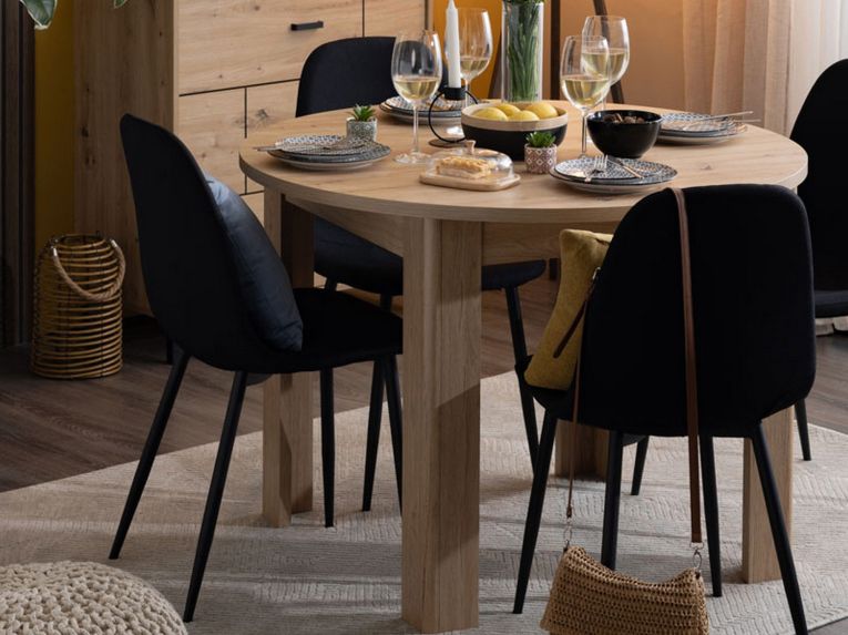 Tavolo Fisso Marrone Rovere Nodi 4 Posti Forma Rotondo 106.5x106.5x76.5h cm, Materiale Piano in Legno Nobilitato - Gorlago