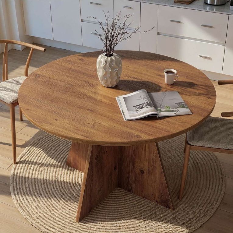 Tavolo Fisso Marrone Rovere Nodi 4 Posti Forma Rotondo 120x120x75h cm, Peso Supportato 60 kg - Racale