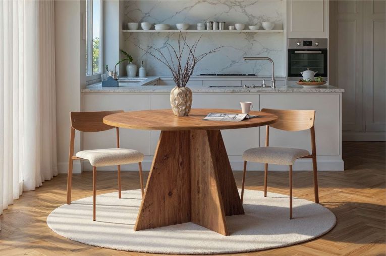 Tavolo Fisso Marrone Rovere Nodi 4 Posti Forma Rotondo 120x120x75h cm, Peso Supportato 60 kg - Racale