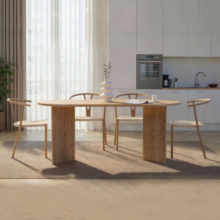 Tavolo Fisso Marrone Rovere Nodi 6 Posti Forma Ovale 180x90x75h cm, Materiale Piano in Legno Nobilitato - Monterano