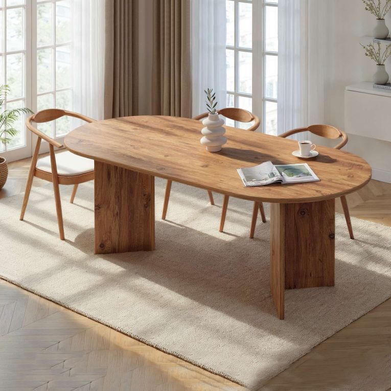 Tavolo Fisso Marrone Rovere Nodi 6 Posti Forma Ovale 200x90x75h cm, Materiale Piano in Legno Nobilitato - Nofalota