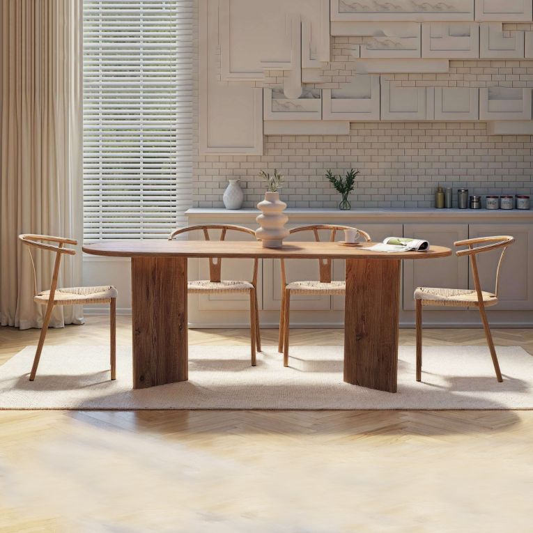 Tavolo Fisso Marrone Rovere Nodi 6 Posti Forma Ovale 200x90x75h cm, Materiale Piano in Legno Nobilitato - Nofalota