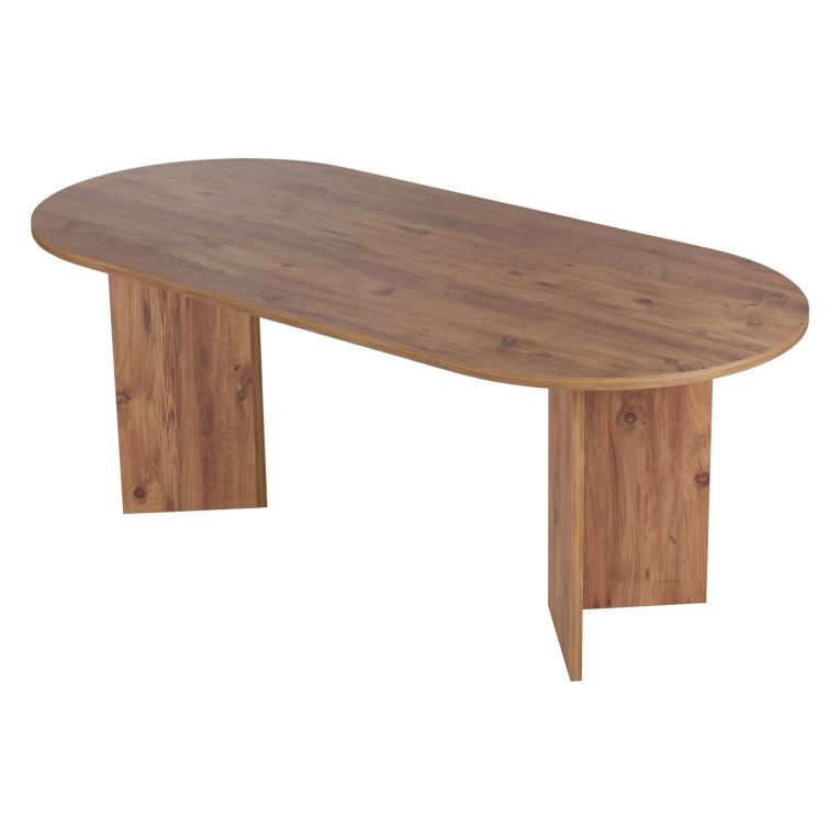 Tavolo Fisso Marrone Rovere Nodi 6 Posti Forma Ovale 200x90x75h cm, Materiale Piano in Legno Nobilitato - Nofalota